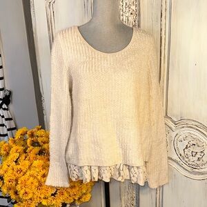 MODA Seta Made in Italy Cream Knit Sweater with Under Lace Layer